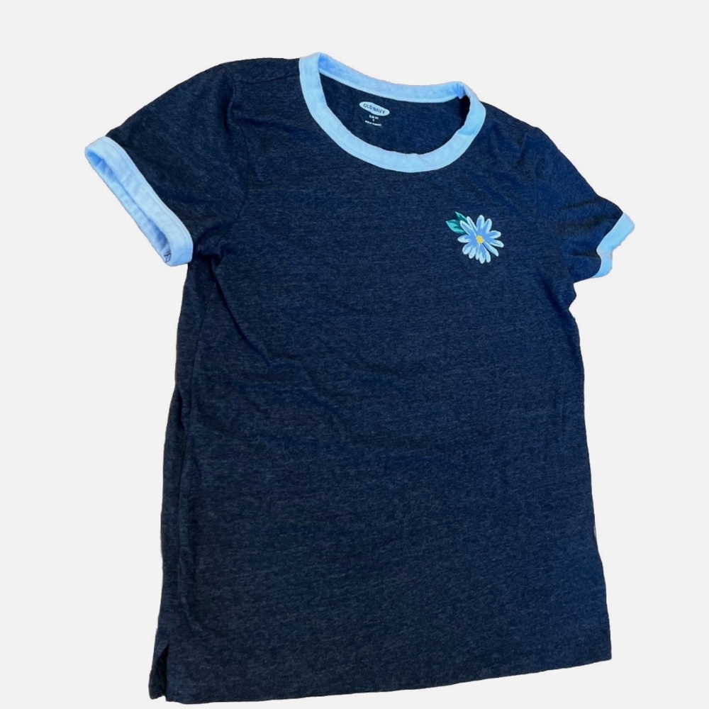 Old navy flower ringer T shirt gray women’s small